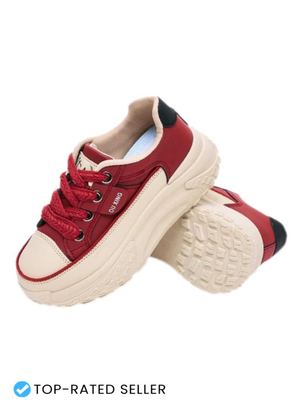 Women's Lace Up Chunky Platform Sneakers Faux Leather Athletic Walking Shoes